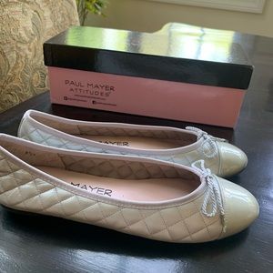 Paul Mayer Womens Candy Black Punched Leather Ballet Flats Patent Toe Shoes Size 5.5 B